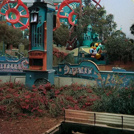 Image similar to abandoned disney park, 8 0 s photography