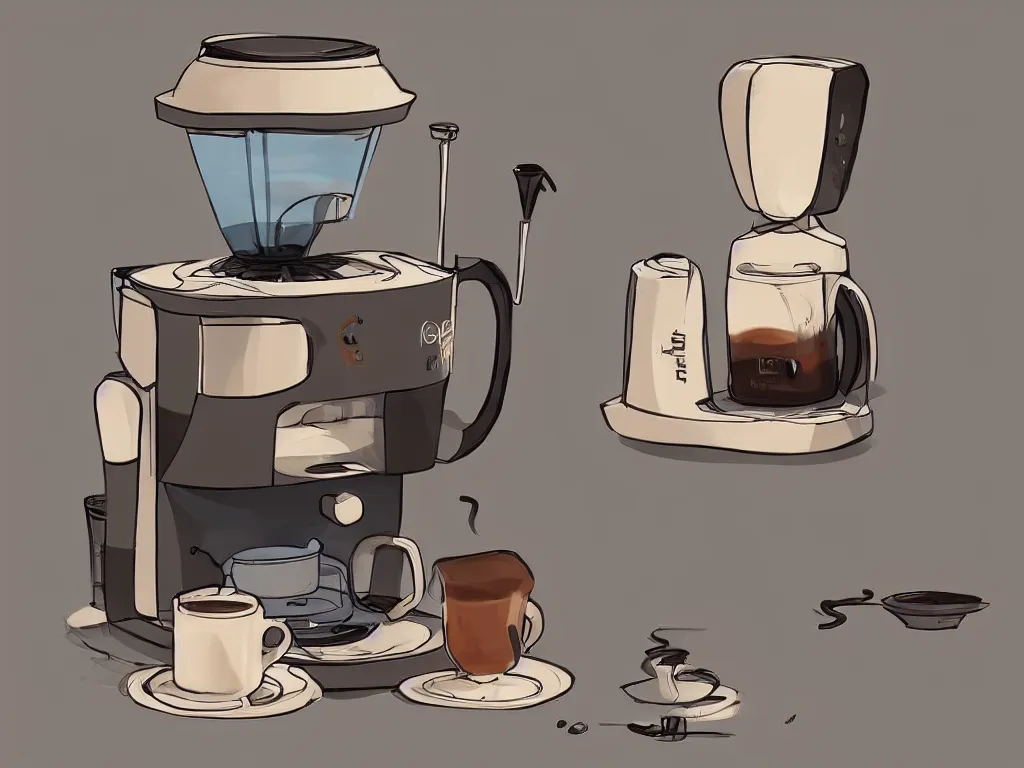 Image similar to coffee machine, by pixar, serene illustration, fresh colors, conceptart, trending on artstation