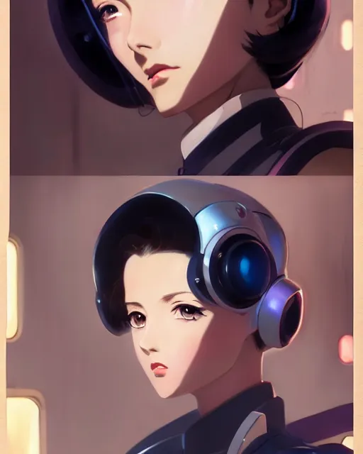 Image similar to portrait Anime 1940s Detective Neon cybernetic cute fine face, pretty face, realistic shaded Perfect face, fine details. Anime. cyberpunk realistic shaded lighting by katsuhiro otomo ghost-in-the-shell, magali villeneuve, artgerm, rutkowski Jeremy Lipkin and Giuseppe Dangelico Pino and Michael Garmash and Rob Rey