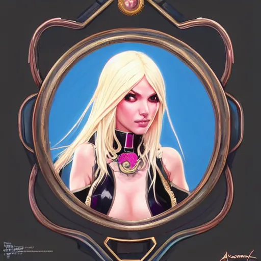 Image similar to Victoria Justice with pink and blonde hair and blue eyes as Gwenpool, western, D&D, fantasy, intricate, elegant, highly detailed, digital painting, artstation, concept art, matte, sharp focus, illustration, art by Artgerm and Greg Rutkowski and Alphonse Mucha