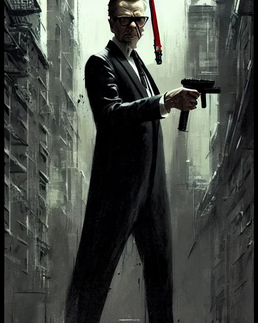 Prompt: gary oldman as hitman agent 4 7, 4 0 years old, pulp character portrait, ultra realistic, concept art, intricate details, highly detailed by greg rutkowski, gaston bussiere, craig mullins, simon bisley