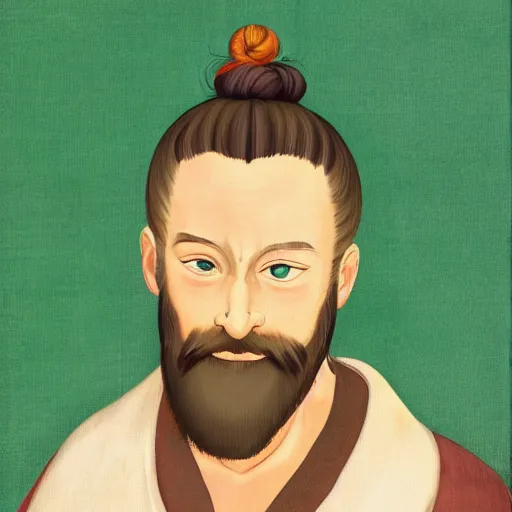 Prompt: portrait painting of surprising Michelangelo di Lodovico with topknot in the style of japanese cartoon with green background for editing