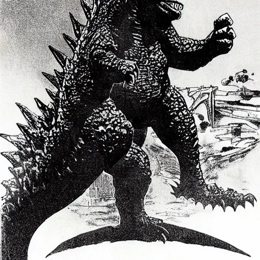 Image similar to godzilla drawn by frank miller