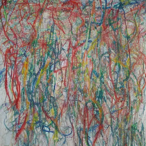 Prompt: large scale painting by cy twombly, high resolution art scan, well lit, swirling loops