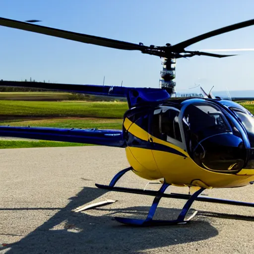 Image similar to blonde swedish guy and tall korean guy in front or robinson r 4 4 helicopter