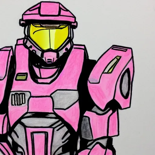 Image similar to master chief drawn with markers, pink background