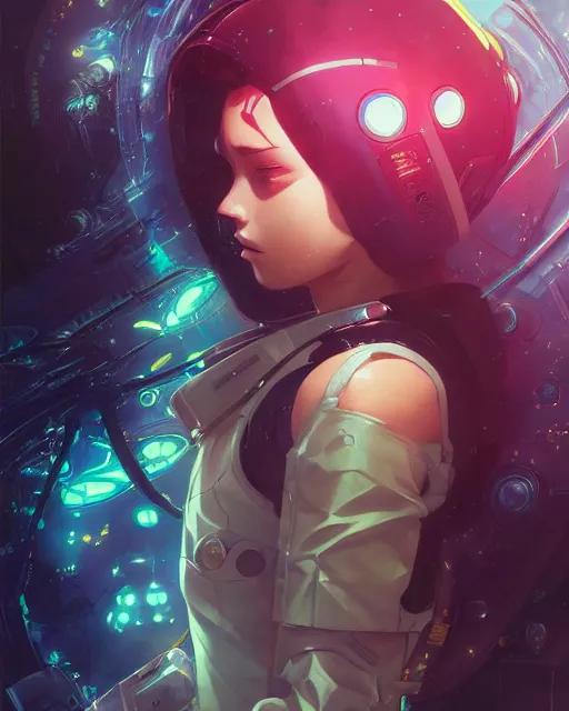 Prompt: anime visual of a female astronaut, neon, cyberpunk, futuristic, stunning, highly detailed, digital painting, artstation, smooth, soft focus, illustration, art by artgerm and greg rutkowski and alphonse mucha
