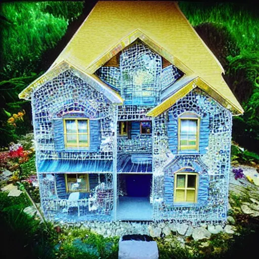 Prompt: “House made of crystal gemstones, 35 mm real estate photo”