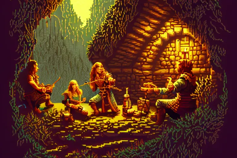 Image similar to the bard's tale, beautiful detailed pixelart by albertov, intricate details, beautiful, dithered gradients, volumetric lighting, cgsociety, artstation, smooth, sharp focus, 2 d illustration, amazing art by dan mumford