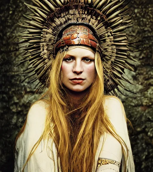 Image similar to portrait_photo_of_a_stunningly beautiful norse maiden shaman, 19th century, hyper detailed by Annie Leibovitz, Steve McCurry, David Lazar, Jimmy Nelsson, professional photography