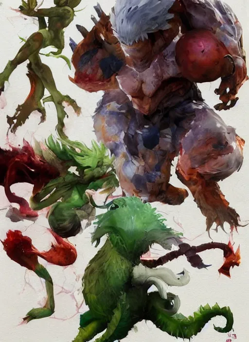 Prompt: semi reallistic gouache gesture painting, by yoshitaka amano, by ruan jia, by Conrad roset, by dofus online artists, detailed anime 3d render kiwi fruit monster, kiwi fruit terrible monster, antrophomorfic kiwi fruit , portrait, cgsociety, artstation, rococo mechanical, Digital reality, sf5 ink style, dieselpunk atmosphere, gesture drawn