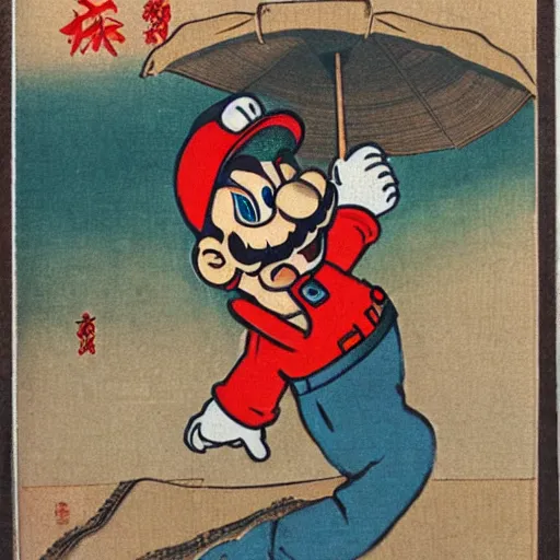 Prompt: mario depicted as an edo - era illustration