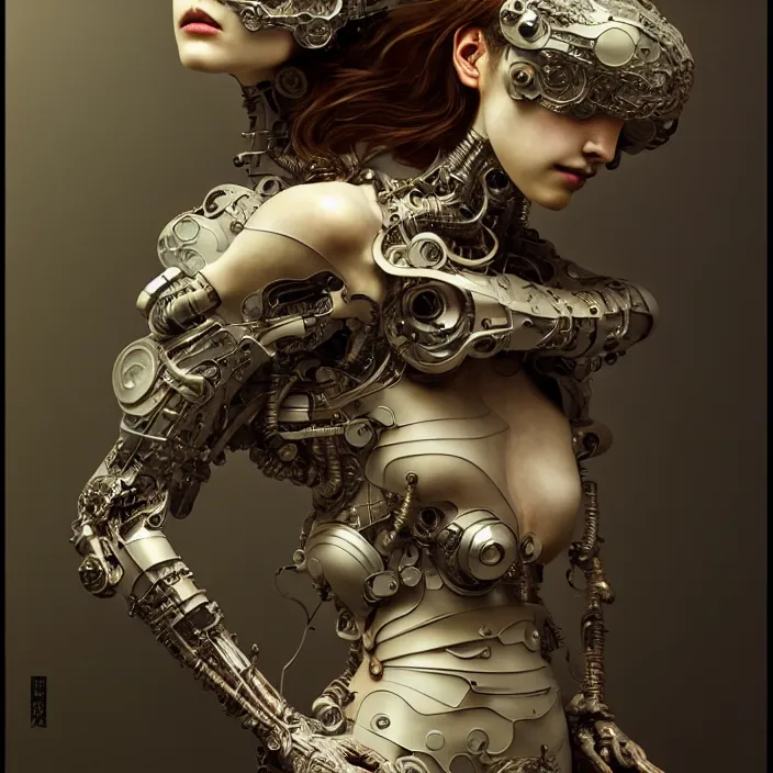 Image similar to ceramic cyborg, japanese raku, diffuse lighting, fantasy, intricate, elegant, highly detailed, lifelike, photorealistic, digital painting, artstation, illustration, concept art, smooth, sharp focus, art by John Collier and Albert Aublet and Krenz Cushart and Artem Demura and Alphonse Mucha