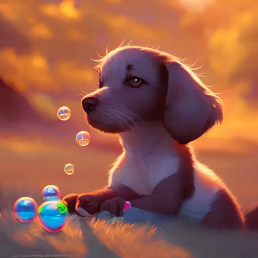 Image similar to puppy with bubbles, behance hd by jesper ejsing, by rhads, makoto shinkai and lois van baarle, ilya kuvshinov, rossdraws global illumination