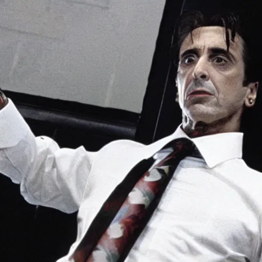Image similar to Al Pacino as The American Psycho, cinematic still