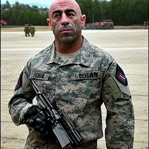 Image similar to Joe Rogan fights in the US military in a war against the chinese army