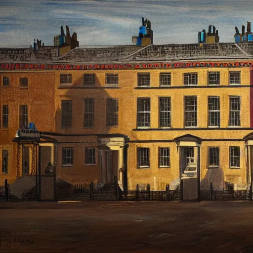 Prompt: A painting of ten downing street in the year 2050, 4k Ultra HD