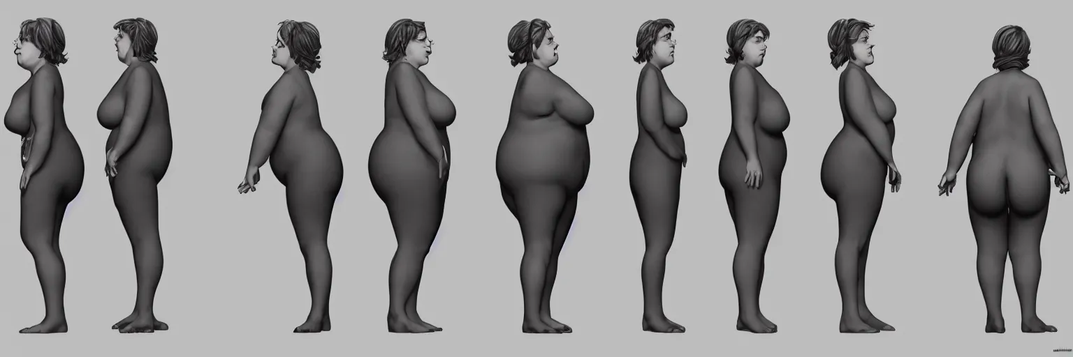 Image similar to female character study of bill hicks, fat woman, smoking, clear faces, emotional, character sheet, fine details, concept design, contrast, kim jung gi, pixar and da vinci, trending on artstation, 8 k, full body and head, turnaround, front view, back view, ultra wide angle