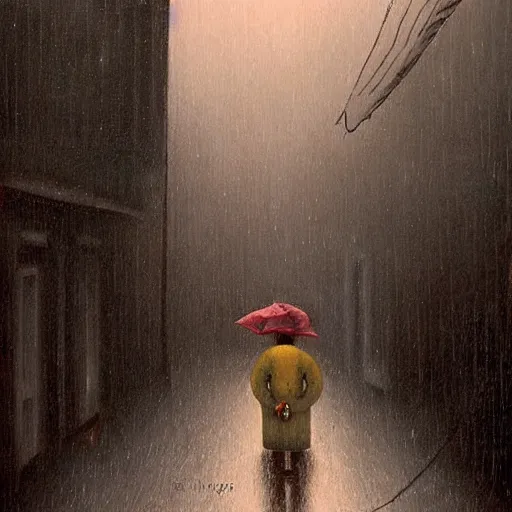 Image similar to strange alleyway, rainy night by Shaun Tan