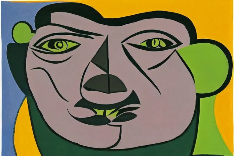 Prompt: pablo picasso painting of shrek the ogre. muted colour palette