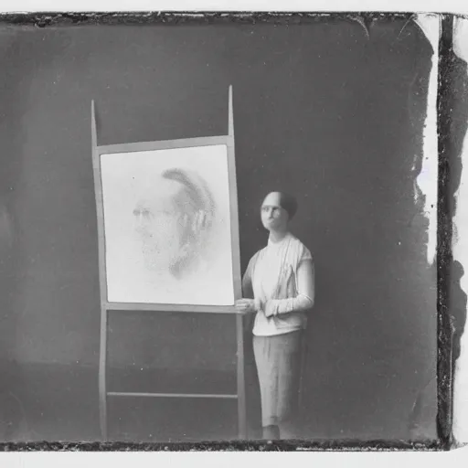 Image similar to Tintype photograph of a work of art by Marcel Duchamp displayed in an ethnographic museum, archive material, anthropology, 1920s studio lighting.