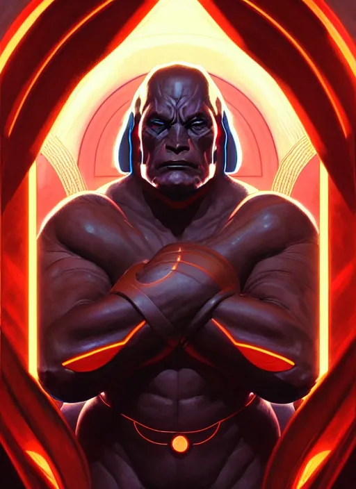 Image similar to symmetry!! portrait of darkseid, glowing eyes!! intricate, elegant, highly detailed, digital painting, artstation, concept art, smooth, sharp focus, illustration, art by artgerm and greg rutkowski and alphonse mucha