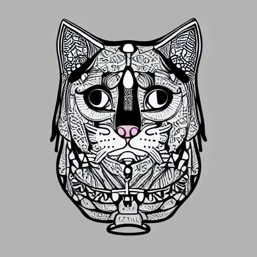 Image similar to tattoo sketch of a cat with one eye, on a canva, polinesian style, minimalism, line art, vector