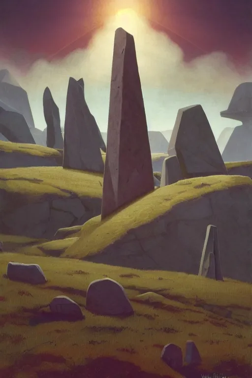 Image similar to circle of standing stones engraved with ancient geometric patterns, dramatic cinematic lighting, rich colors, by Nicholas Roerich and William Dyce and April Gornik and Caspar David Friedrich and Sylvain Sarrailh and Ludwig Deutsch and Diego Rivera and Tyler Edlin, featured on artstation