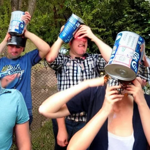 People crush beer cans on their heads Stable Diffusion OpenArt