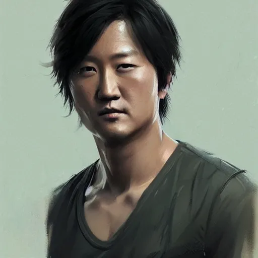 Prompt: “Portrait of Sung Kang by Greg Rutkowski, young, attractive, highly detailed portrait, scifi, digital painting, artstation, concept art, smooth, sharp foccus ilustration, Artstation HQ”