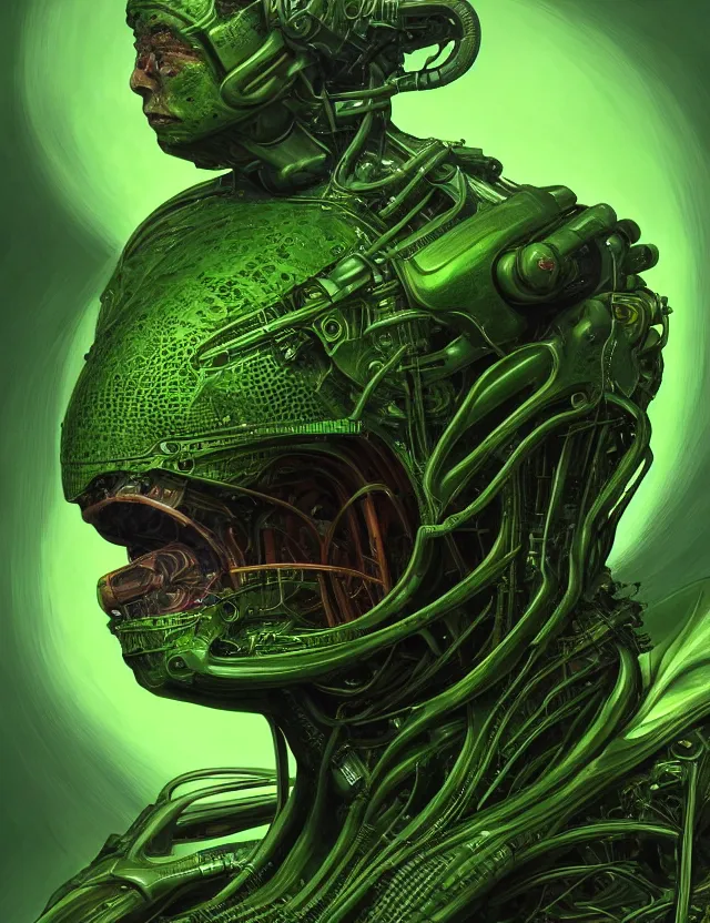 Image similar to a portrait of elon musk with green skin and mechanical gills, by moebius and tyler edlin and hr giger, trending on artstation, digital art, 4 k resolution, detailed, high quality, sharp focus, hq artwork, coherent, insane detail, concept art