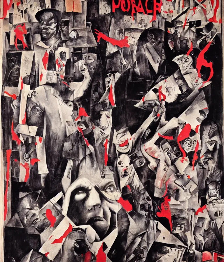 Image similar to Beautiful Dada Horror Movie Poster made for the film Maniac Cop (1988) starring Rober Z'Dar, Dadaist!! oil painting and ink drawing and collage by George Grosz and Man Ray, trending on artstation dramatic lighting modernist! abstraction 8k