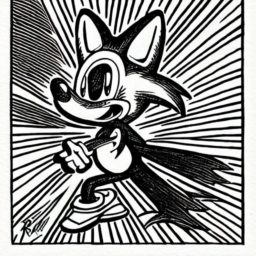 Image similar to low angle shot of Sonic the Hedghehog, ink drawing by Robert Crumb, intricate, elegant, highly detailed, centered, digital painting, artstation, concept art, smooth