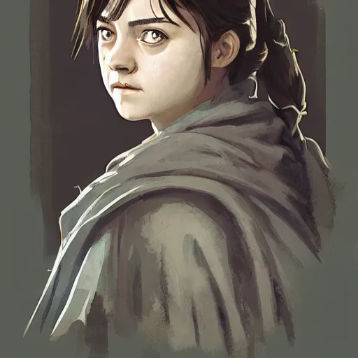 Image similar to arya stark, 1 6 years old, at borobudur, mucha, artstation