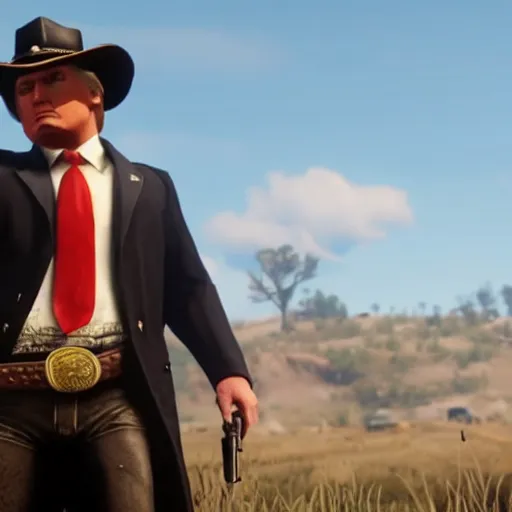 Prompt: gameplay footage of Donald trump in red dead redemption 2