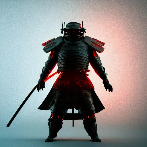 Image similar to a photo of a wide toad samurai in a futuristic armor with glowing katana sword, cyberpunk, hyper realistic, hyper detailed, volumetric lightning, grainy film, octane render, 8k, raytracing