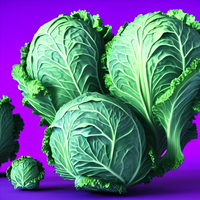 Image similar to high quality 3 d render very cute cabbage! highly detailed, unreal engine cinematic smooth, pixar, hannah yata charlie immer, moody light, purple background, low angle, uhd 8 k, sharp focus