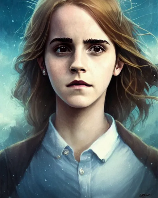 Prompt: Emma Watson as Hermione Granger, magnificent, medium shot, close up, details, sharp focus, elegant, highly detailed, illustration, by Jordan Grimmer and greg rutkowski and PiNe(パイネ) and 薯子Imoko and 香川悠作 and wlop and maya takamura, intricate, beautiful, Trending artstation, pixiv, digital Art