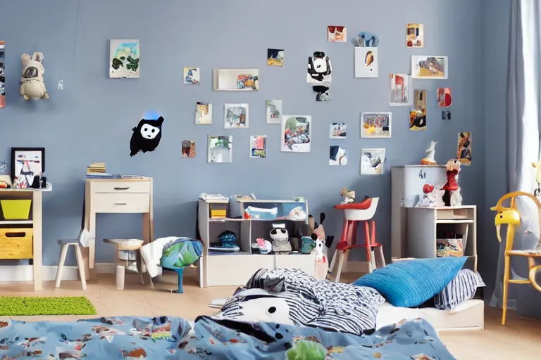 Image similar to IKEA catalogue photo of a children's bedroom with Totoro, Studio Ghibli, Soot sprites, Hayao miyazaki