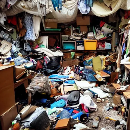 Prompt: room filled with stuff by hoarder