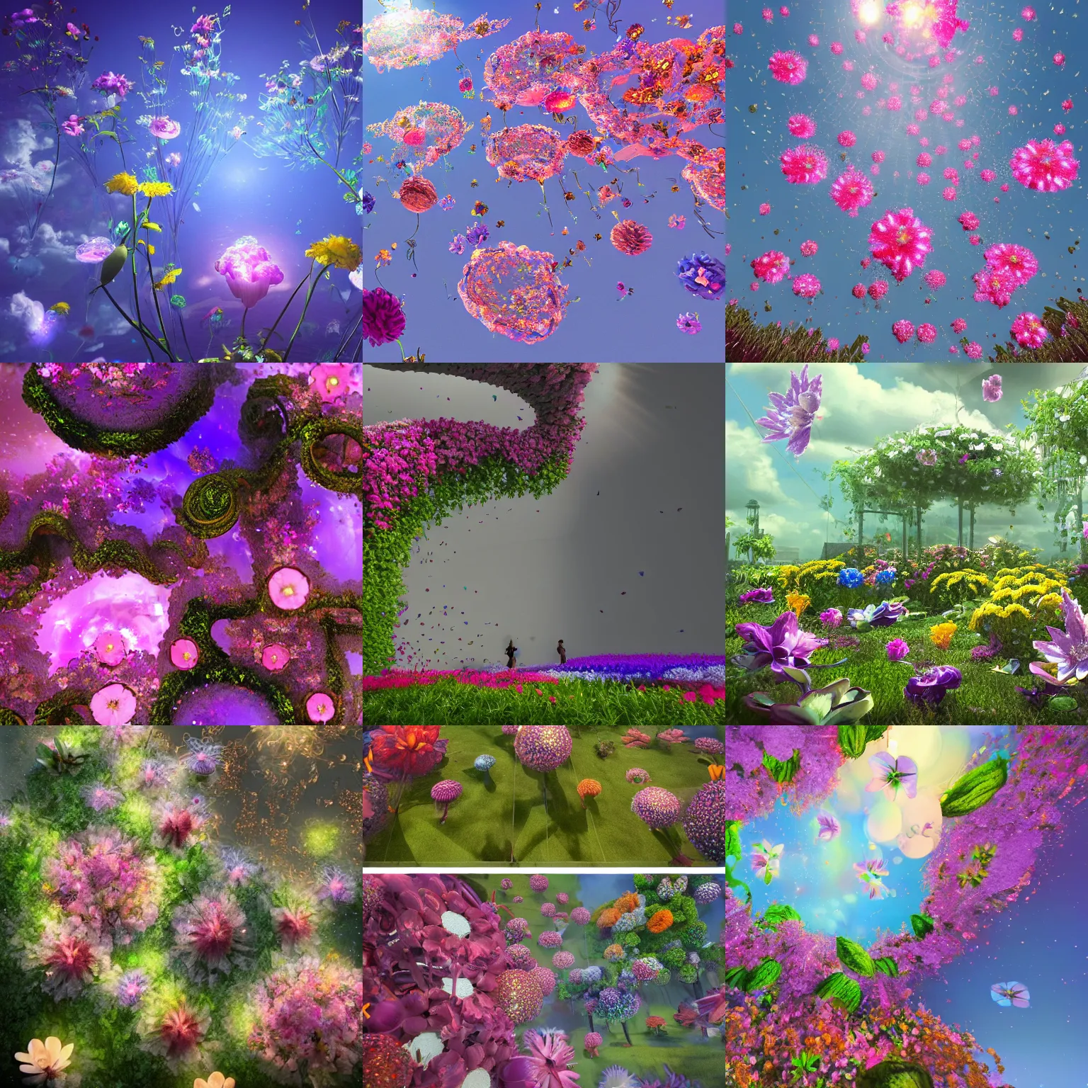 Prompt: vfx, weightless flowers sprouting and floating into the sky, hovering around a garden, becoming tastefully intricate and then steadying, a bright ambiance in the air... digital painting, unreal engine, trending on artstation. excessively detailed, almost pixel art detailed, beautiful, opalesqe, glowing, sparkling