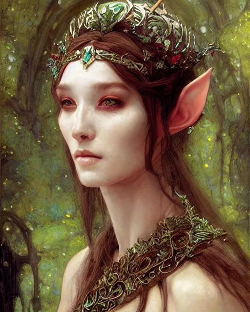 Prompt: a beautiful elf queen, oil painting, by Edgar Maxence and Ross Tran and Michael Whelan