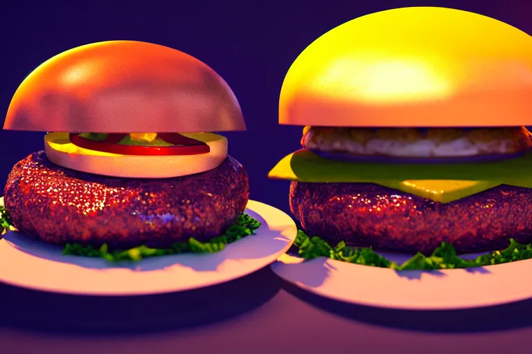 Prompt: huge diamond burger, ray tracing, rtx, sunlight, many details, octane render, high quality, 8 k