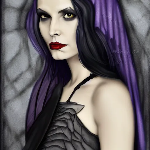 Image similar to raven winged female vampire ,high fantasy, portrait