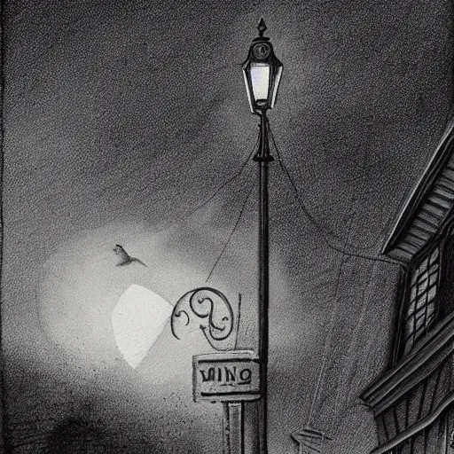 Image similar to standing pig in a tuxedo, moon, clouds, street lamp, high detail, eerie, street lamp, barn, creepy, dark, night, misty, moon, chiaroscuro, film noir, illustration by Gustave Doré,