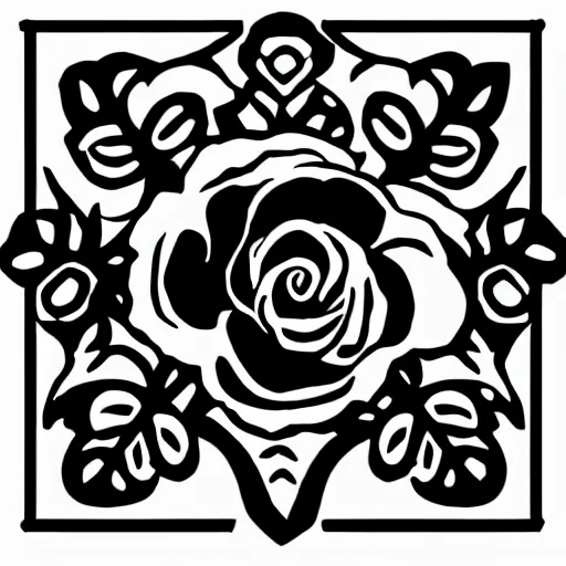 Image similar to a logo of roses, logo design, black and white liners