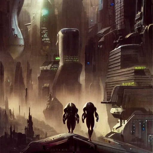 Image similar to An alien cityscape, futuristic alien beings walking through the streets, super advanced alien spacecraft flying in the skies above the city, by Frank Frazetta. Trending on CGSociety, 16k Resolution, hyperdetailed :: no blur, no grain, highly detailed, cinematic, realistic, HDR ::