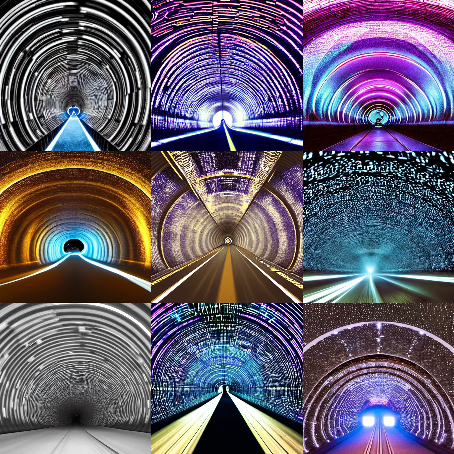 Prompt: a tunnel through hyperspace, highly detailed photo