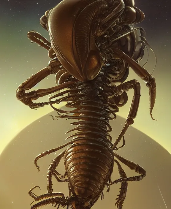 Image similar to portrait of a alien insect, adorable, childlike, milky way environment, ultra realistic, concept art, intricate details, cheerful, highly detailed, photorealistic, octane render, 8 k, unreal engine. art by christopher marley and artgerm and hr giger and greg rutkowski and alphonse mucha