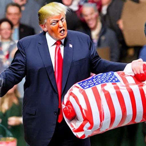 Image similar to trump as six pounds of shit in three pound bag